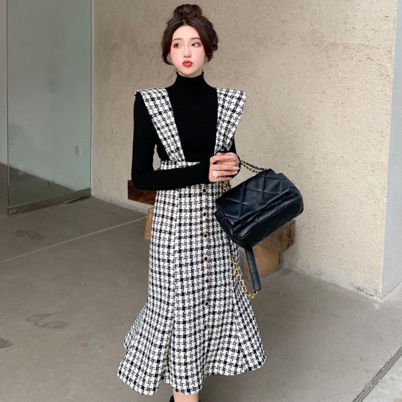 New Vintage Checkered Midi Dress for Women