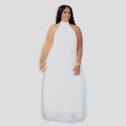 Plus Size Sleeveless Pleated Polyester Dress with Lining