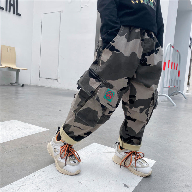 Boys' Autumn Camouflage Cotton Cargo Pants