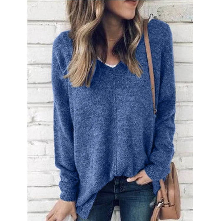 V-neck Plus Size Fleece Pullover Sweater for Women