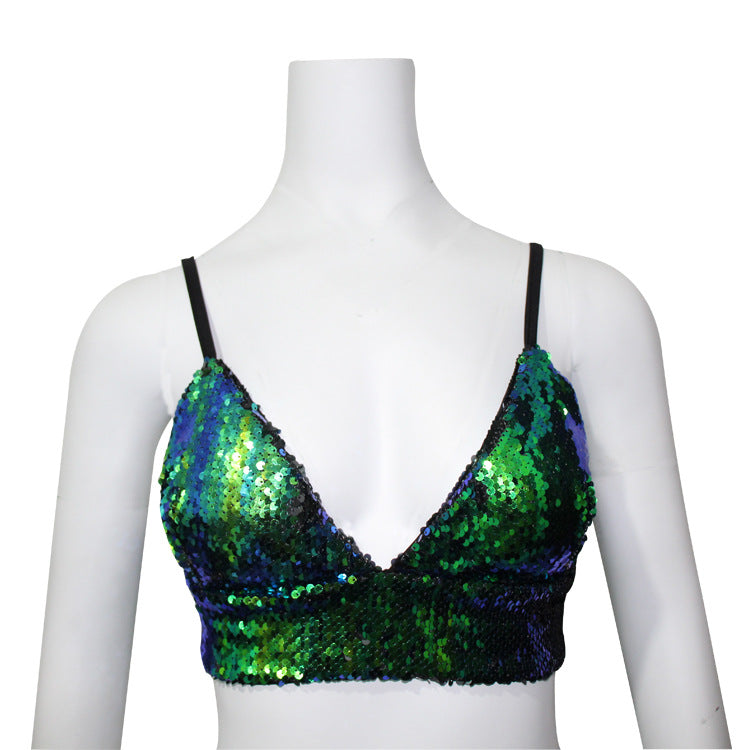 Colorful Sequin Strapless Bra and Bikini Set