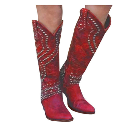 Women's Studded Knee-High Boots with Chunky Heels