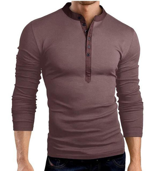 Men's Solid Color V-Neck Long Sleeve T-Shirt