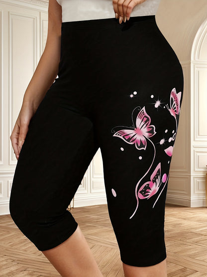 Women's Elegant Butterfly Print Capri Leggings
