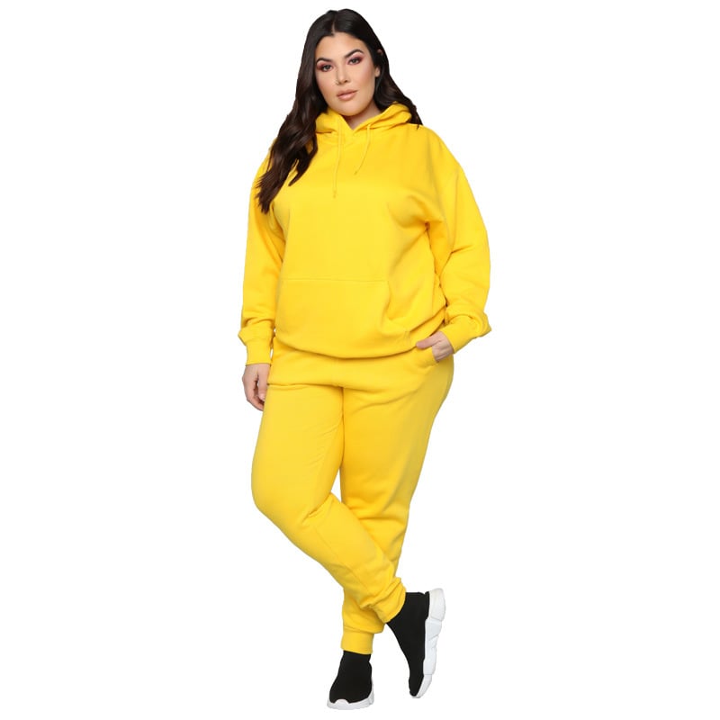Plus Size Casual Solid Color Hooded Sweater Set
