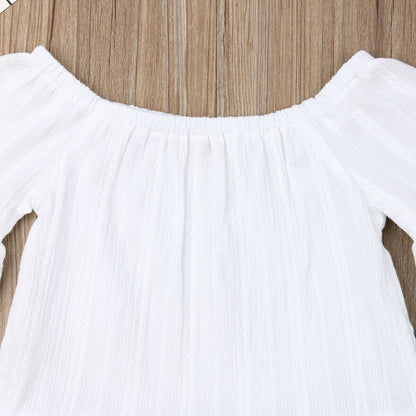 Girls' Ruffle Sleeve Off-Shoulder Top and Denim Pants