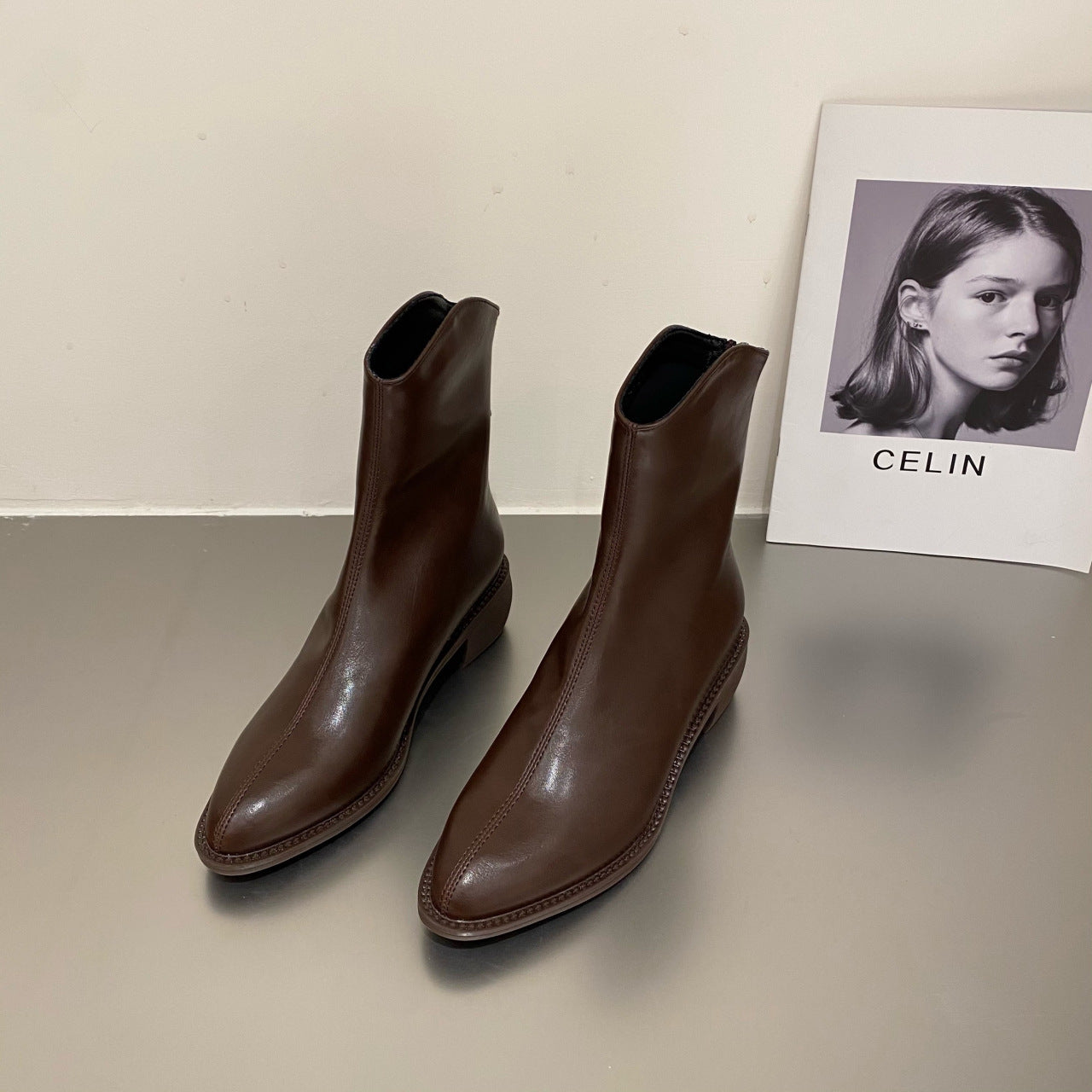 Women's Pointed Toe Ankle Boots with Thick Heels