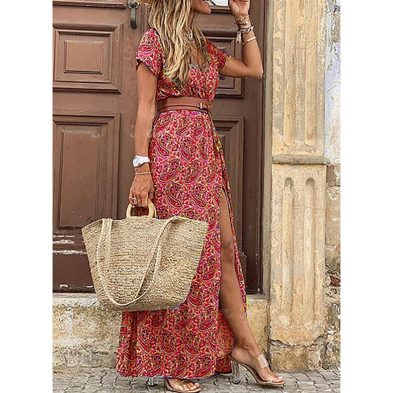 Bohemian V Neck Floral Dress for Ladies