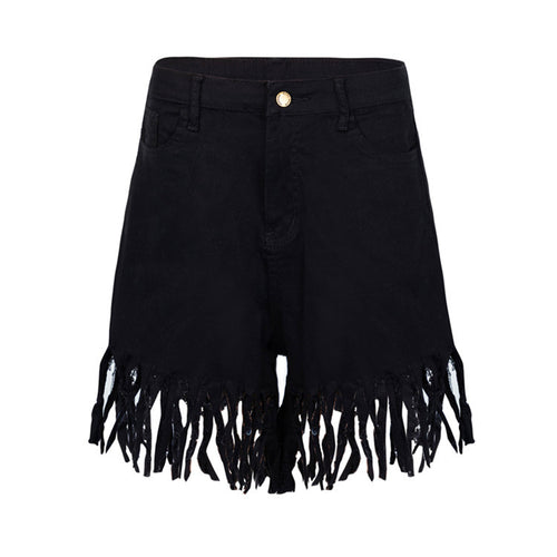 Fringed Women's Denim Shorts - Casual Straight-Leg Pants