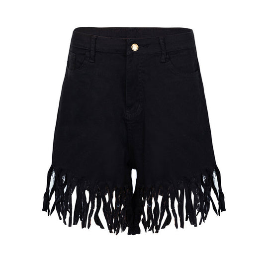 Fringed Women's Denim Shorts - Casual Straight-Leg Pants