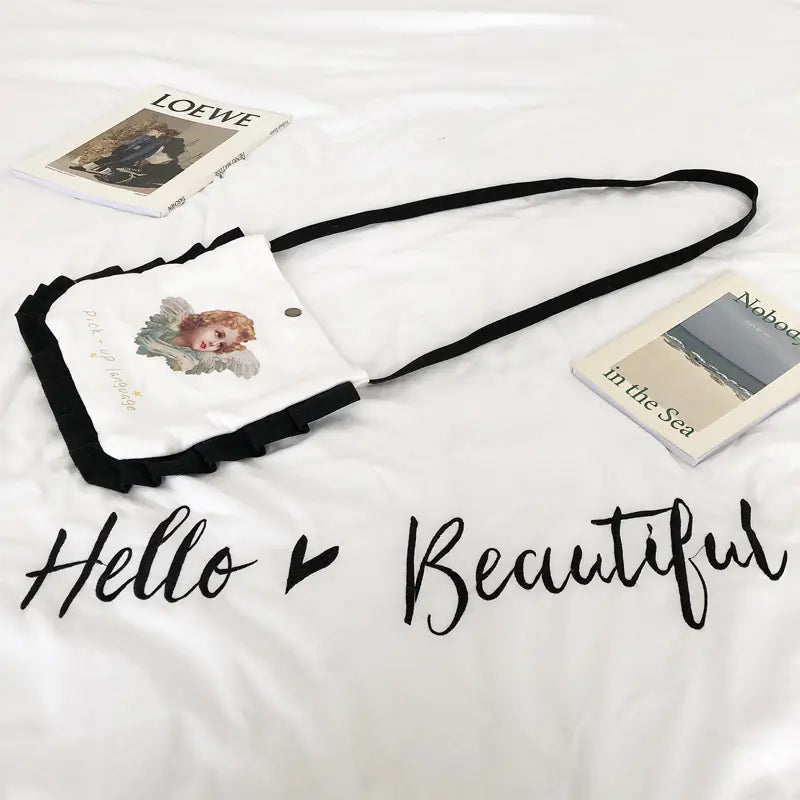 Mini Crossbody Coin Purse with Angel Print and Ruffles