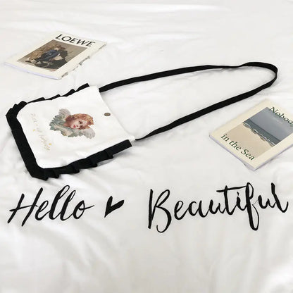 Mini Crossbody Coin Purse with Angel Print and Ruffles