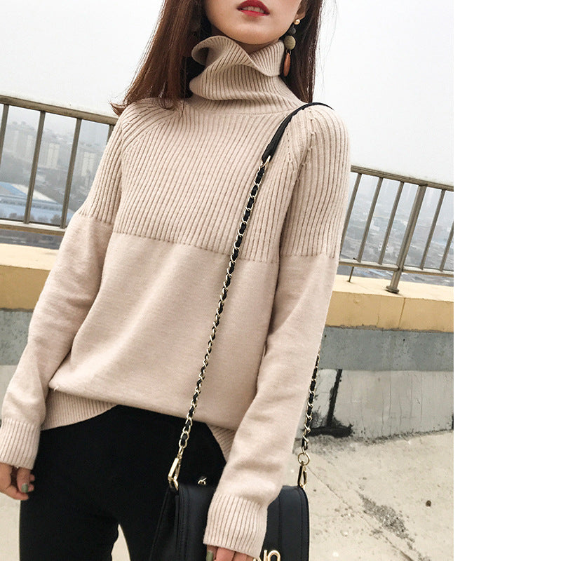 Plus Size Women's High Neck Loose Knit Sweater