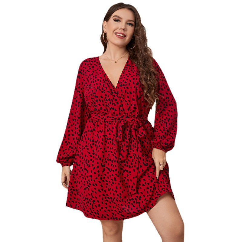 Plus Size Women's Leopard V-Neck Beach Boho Dress