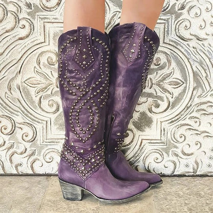 Women's Studded Knee-High Boots with Chunky Heels