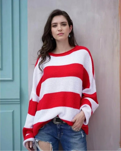 Women's sweater women's striped color block sweater