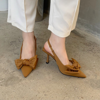 Pointed Toe Bow Stiletto Heels in Microfiber