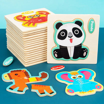 3D Wooden Cartoon Animal Traffic Puzzle for Kids