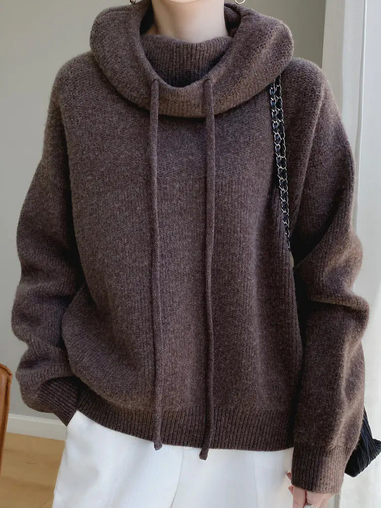 Thick Wool Hooded Sweater for Women - Cozy Knitted Top