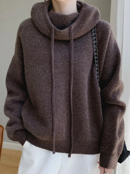 Thick Wool Hooded Sweater for Women - Cozy Knitted Top