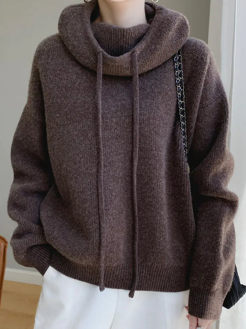 Thick Wool Hooded Sweater for Women - Cozy Knitted Top