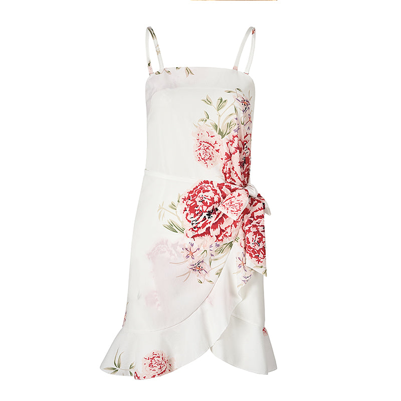 Leaf Print Cami Chiffon Dress - Irregular Short Skirt