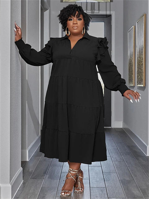 Plus Size Women's Elegant Maxi Dress with Long Sleeves