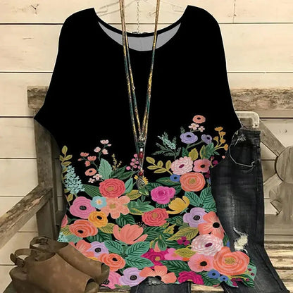 Floral 3D Print Round Neck Women's T-Shirt (Casual) - Trendy Attic Store01