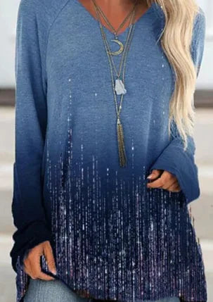 Gradient V Neck Long Sleeve T-Shirt