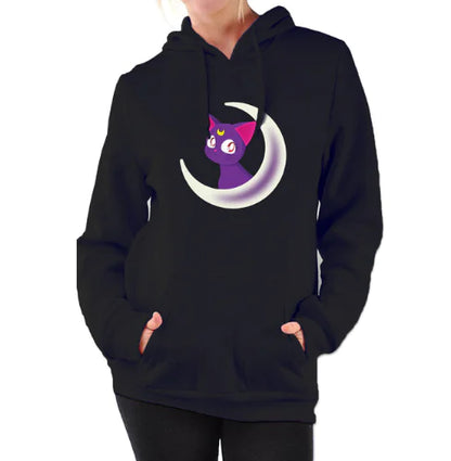 Women's Hooded Sweatshirt with Fleece Cat Design
