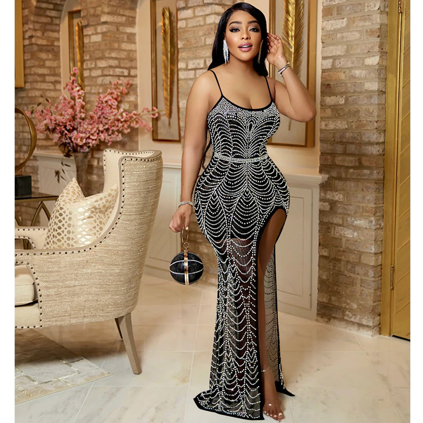 Rhinestone Sling Party Dress for Women