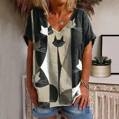 Sommerliches Damen-V-Ausschnitt-T-Shirt mit 3D-Druck