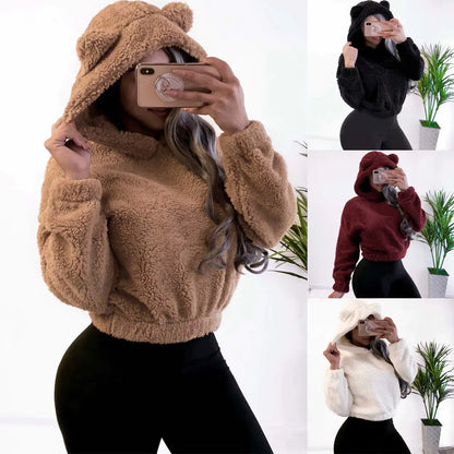Women's Sexy Long Sleeve Plush Hoodie Top ZC3355