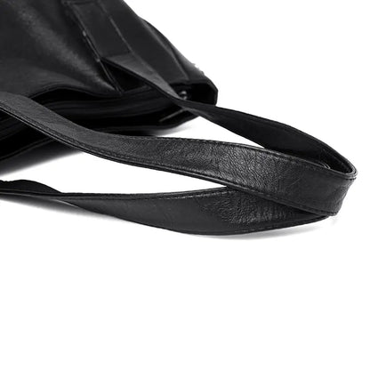 Classic Solid Color Faux Leather Bag Set (Large Capacity)