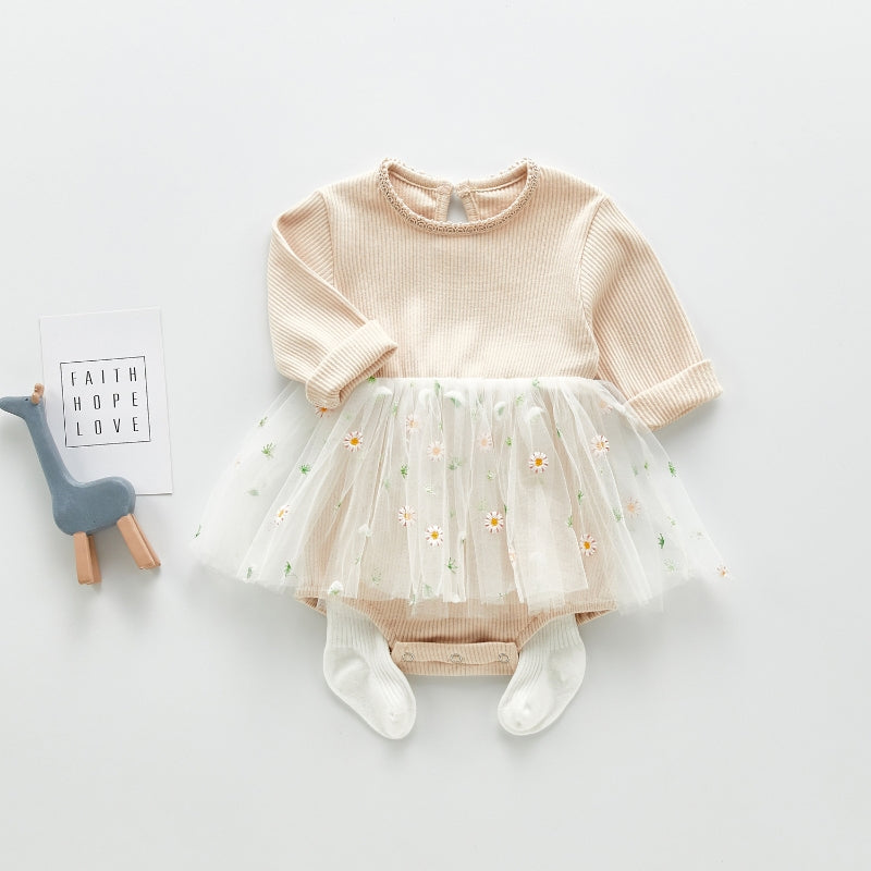 Toddler Girls' Autumn Winter Knit Romper Dress Outfit
