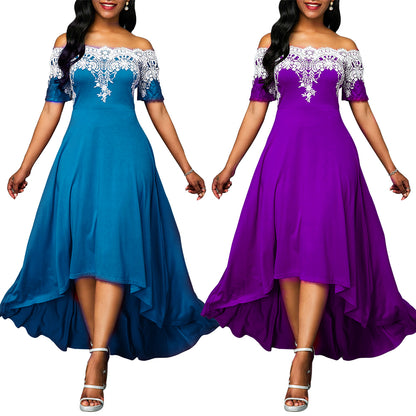 Plus Size Off-Shoulder Lace Panel Maxi Dress