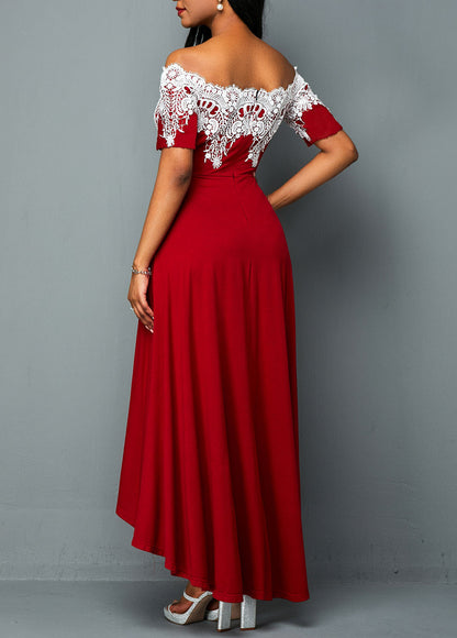 Plus Size Off-Shoulder Lace Panel Maxi Dress