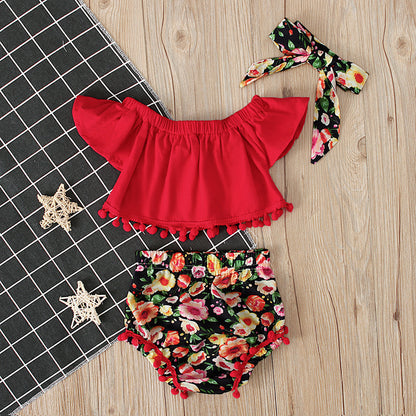 Summer Girls' Short Sleeve Top & Floral Shorts Set