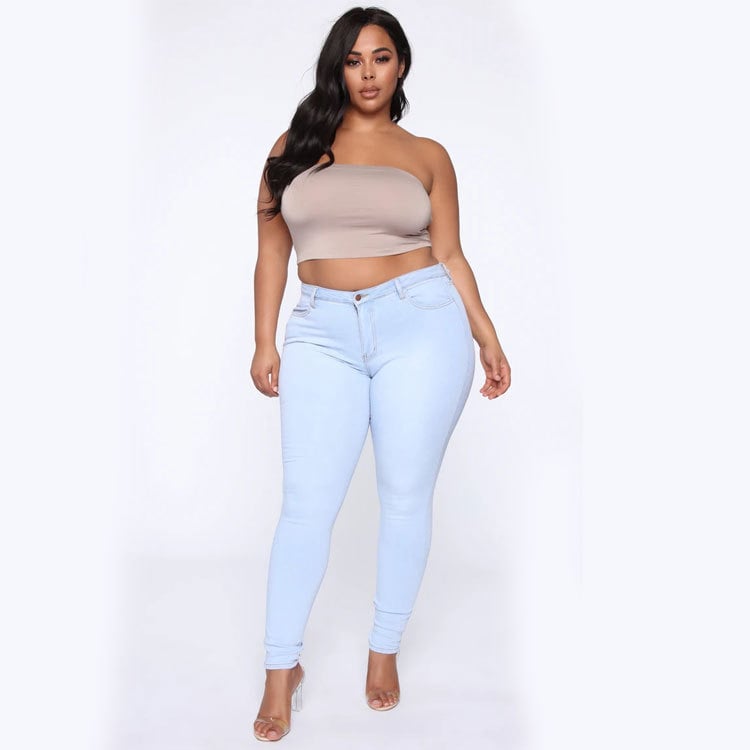 Plus Size High Elastic Denim Pencil Pants for Women