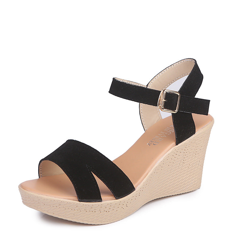 High-Heeled Suede Open-Toe Casual Sandals