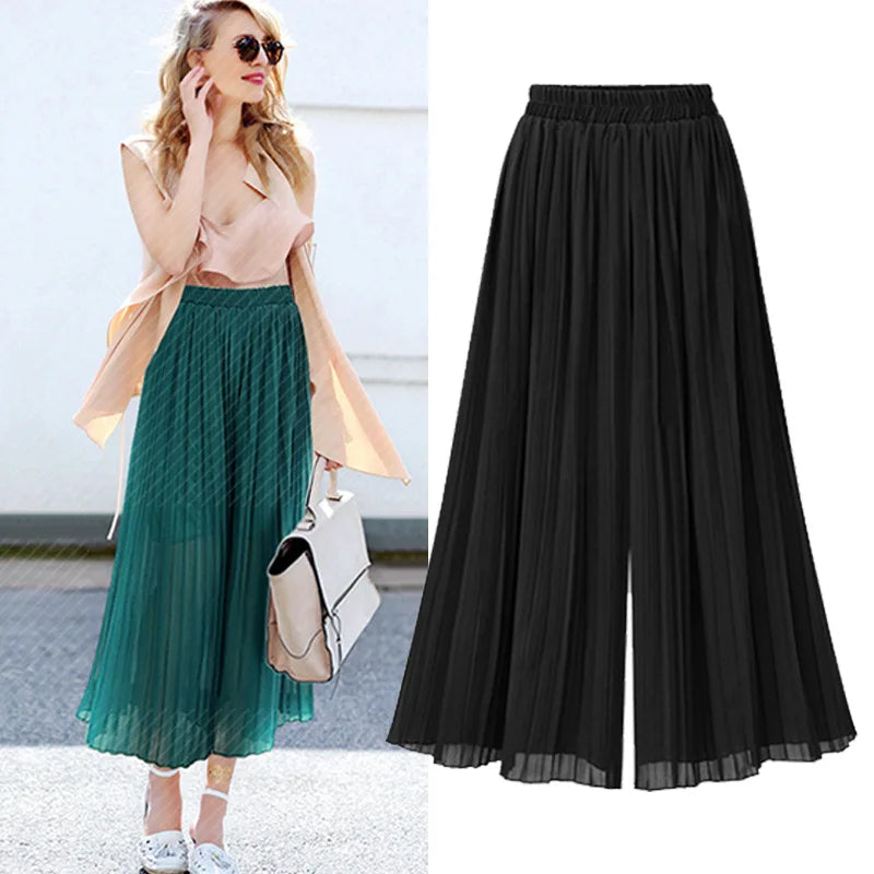 Plus Size Loose Chiffon Wide Leg Pants for Summer