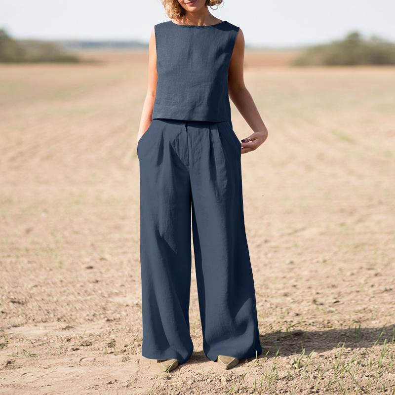 Vintage Cotton-Linen Plus Size Women's Set