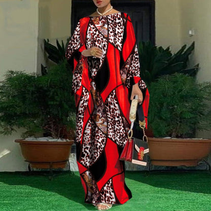 Plus Size Long Sleeve Printed Evening Dress