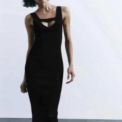 V-neck Off-Shoulder Knitted Sleeveless Dress
