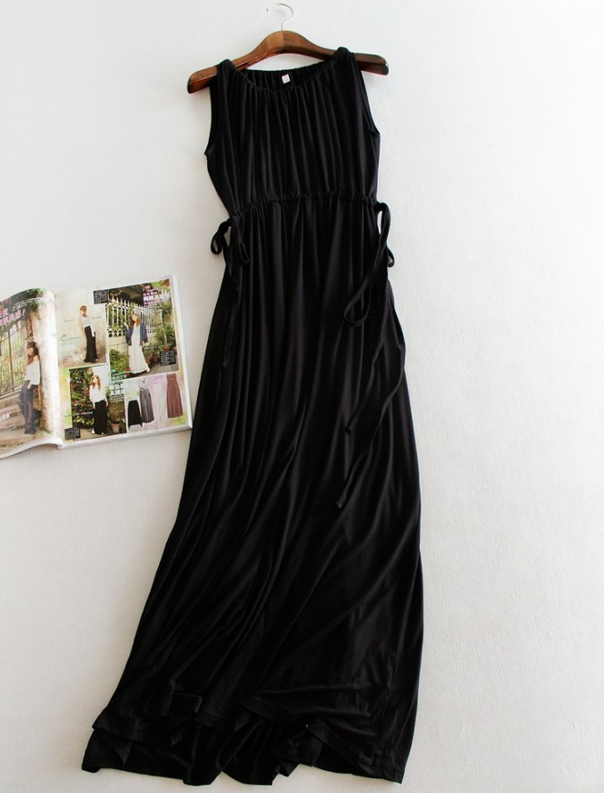 High-Waisted Sleeveless Maxi Dress with Drawstring