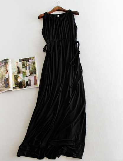 High-Waisted Sleeveless Maxi Dress with Drawstring