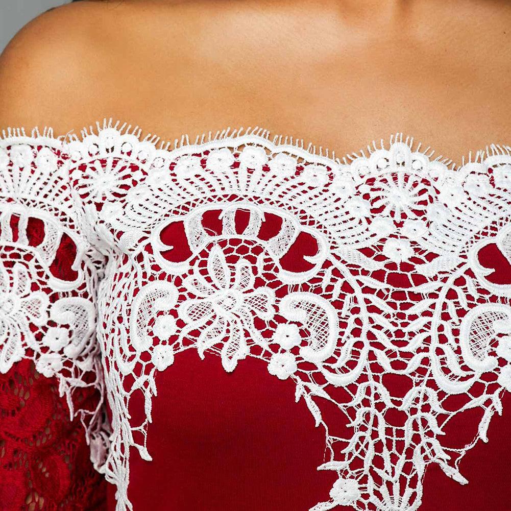 Plus Size Off-Shoulder Lace Panel Maxi Dress