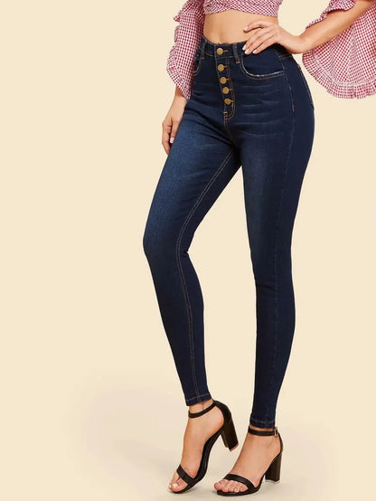 High Rise Skinny Jeans - Women's Stretch Denim Pants