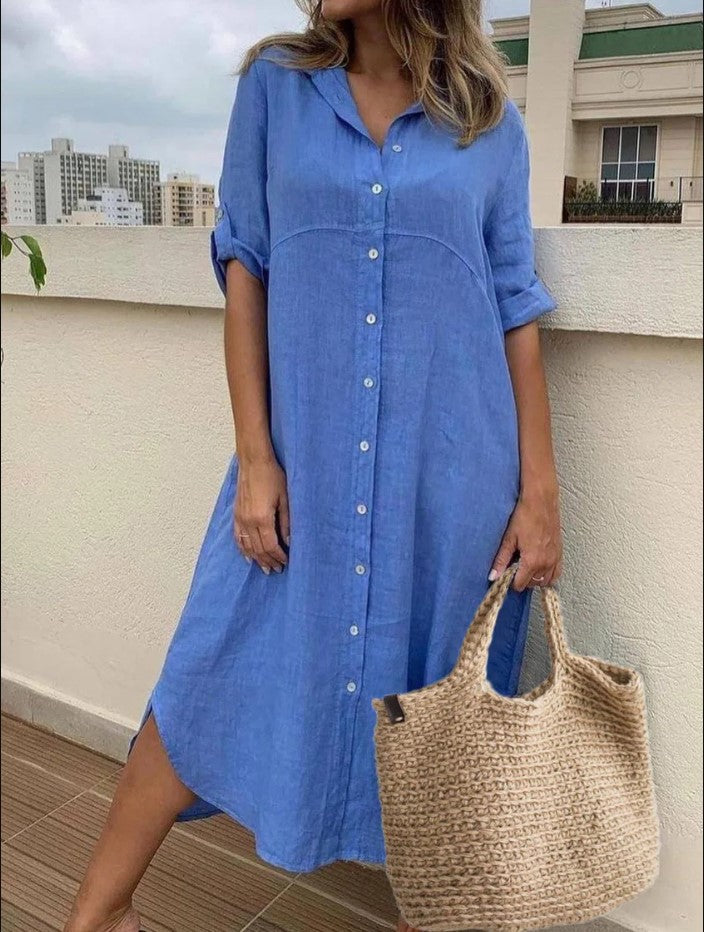Women's Cotton Linen Shirt Dress