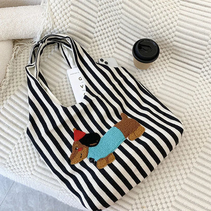 Higher Cute Dog Embroidery Women's Shoulder Bag Large Capacity